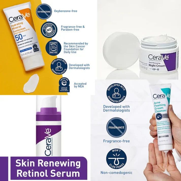 eraVe 4 in 1 Complete Skincare Kit – Night Cream, Sunblock, Cleanser & Hydrating Serum for Radiant, Healthy, Smooth & Moisturized Ski