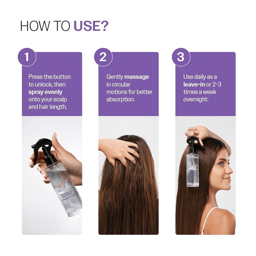 Bare Anatomy Rosemary & Rice Water Hair Growth Spray - 200ml | Boosts Thickness & Strength | Water-Based, Alcohol & Sulphate Free Formula