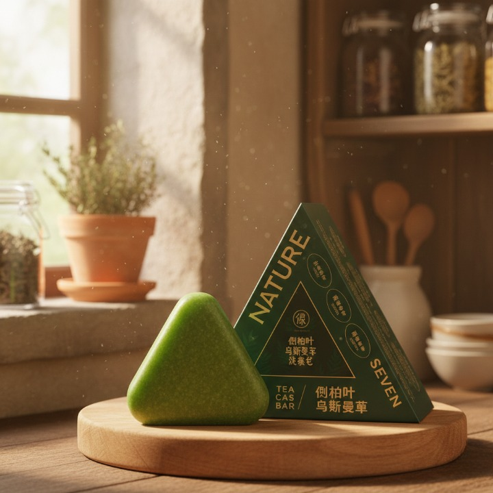 Nature Seven Green Tea Cas Bar Featuring Platycladus Orientalis Leaf And Wusiman Grass Extract Hair Care Shampoo Soap ( 50gram )