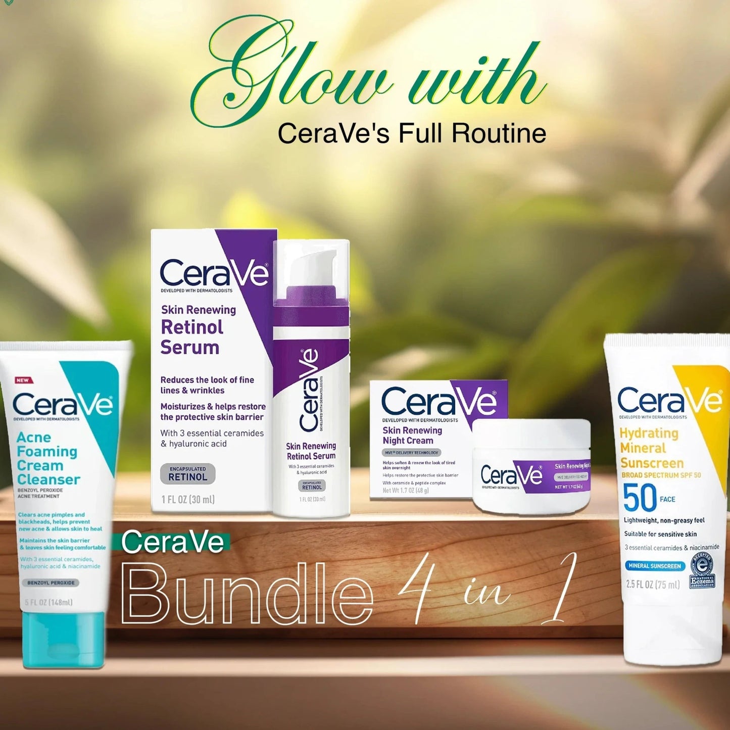 eraVe 4 in 1 Complete Skincare Kit – Night Cream, Sunblock, Cleanser & Hydrating Serum for Radiant, Healthy, Smooth & Moisturized Ski