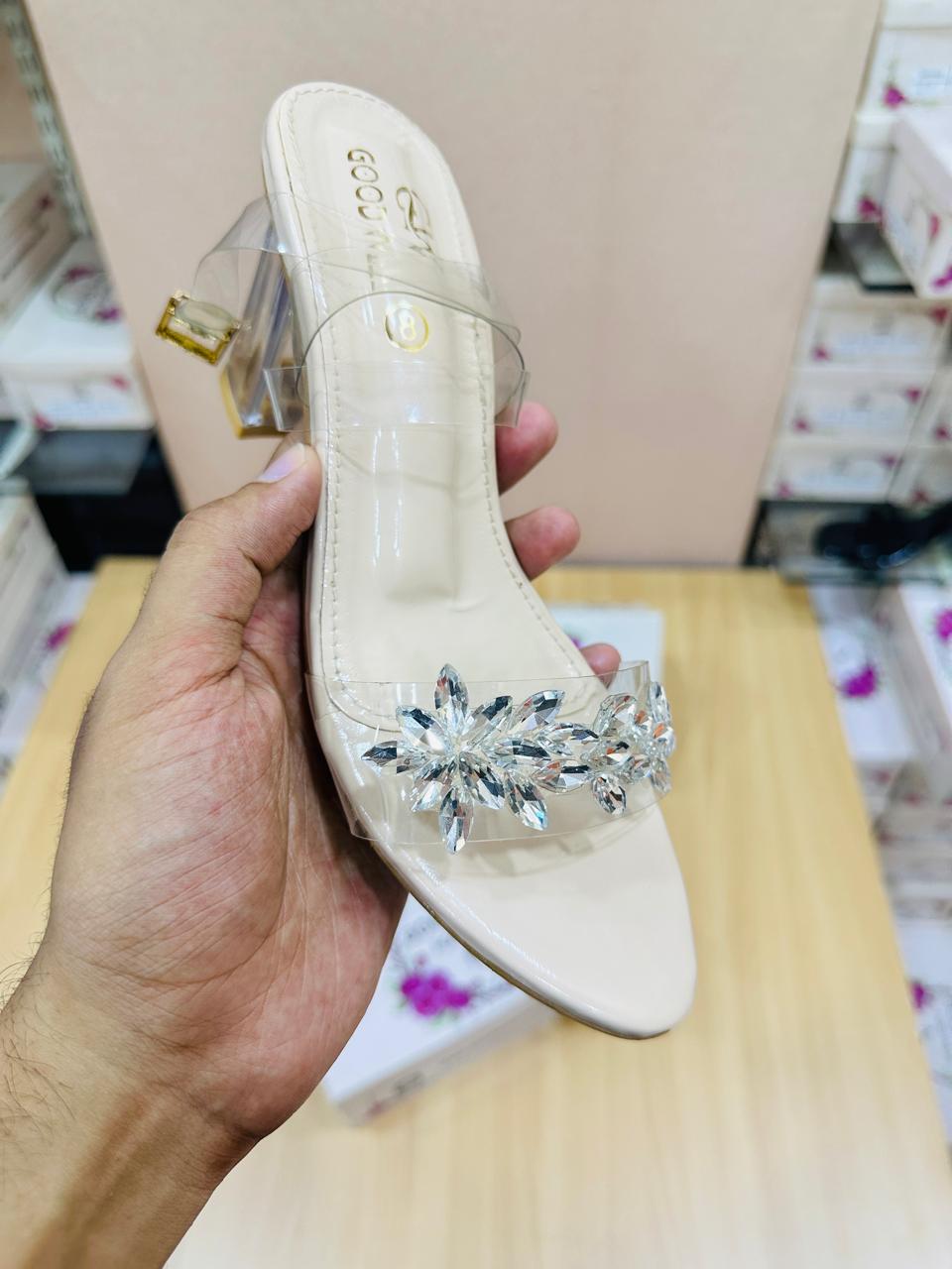 Fawn Transparent Block Heels with Silver Rhinestone (10)